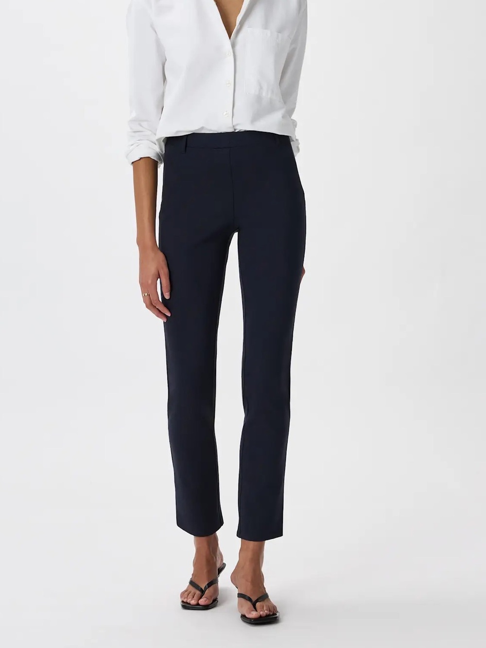 Quince Ultra Stretch Ponte Straight Leg Pants Navy Blue Size Medium Regular